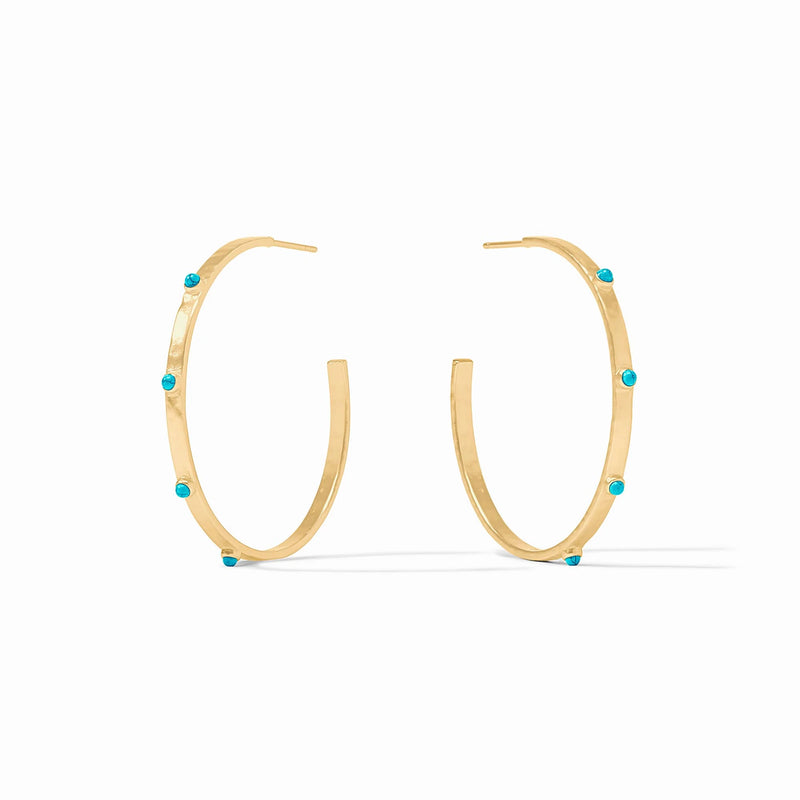 Julie Vos Crescent Stone Hoop - Gold Turquoise Blue Large