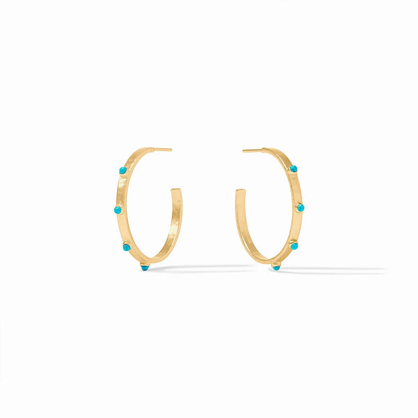 Julie Vos Crescent Stone Hoop - Gold Turquoise Blue Medium
