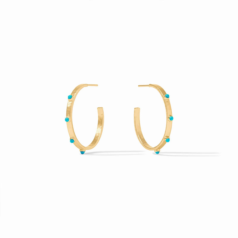 Julie Vos Crescent Stone Hoop - Gold Turquoise Blue Medium
