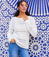 Karen Kane Boatneck Crochet Sweater Off White