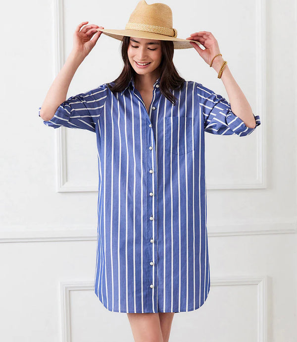 Karen Kane Roll Tab Stripe Shirtdress Blue