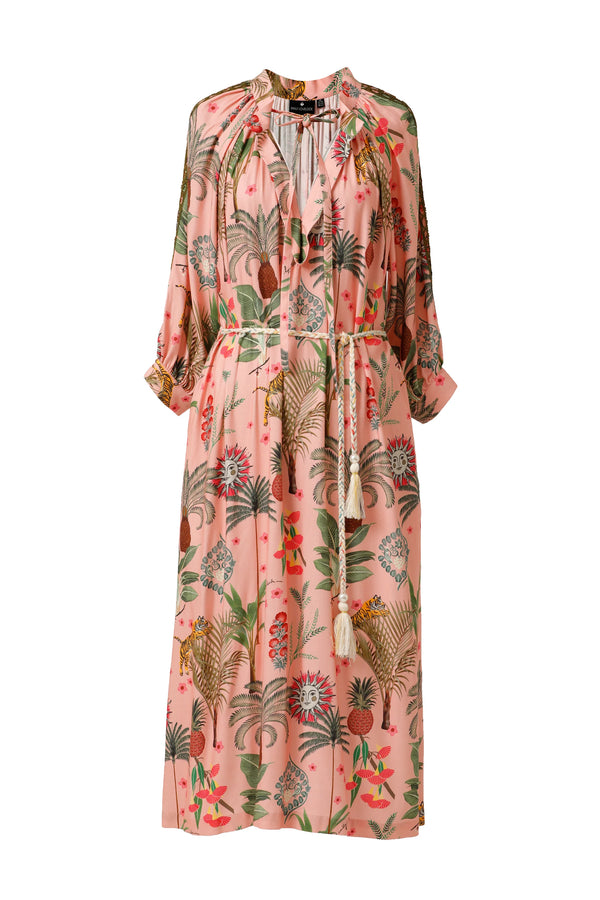 Emily Lovelock Elina Print Midi Dress Rose Pink