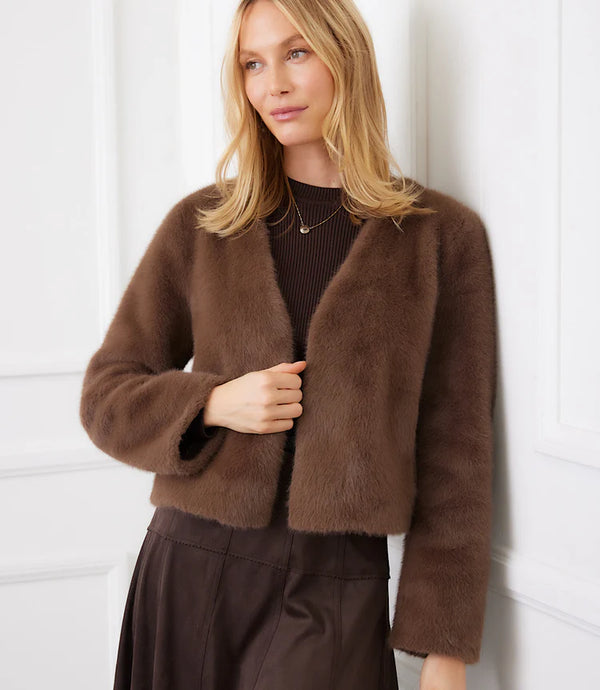Karen Kane Reversible Faux Fur Jacket Brown