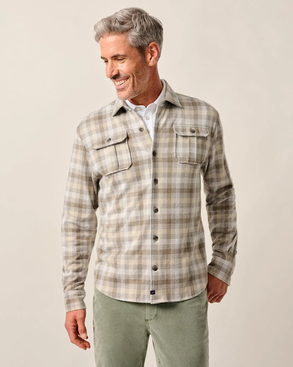 Johnnie-O Marcelo Stretch Knit Flannel Lodge Shirt Light Gray
