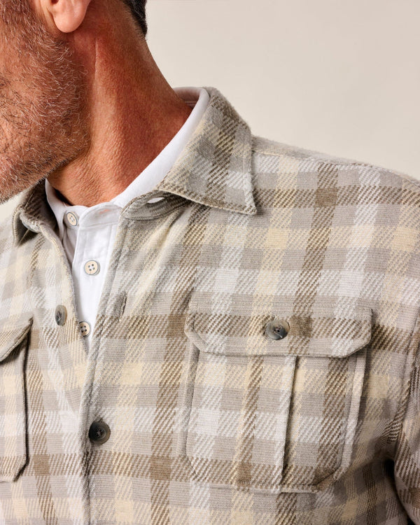 Johnnie-O Marcelo Stretch Knit Flannel Lodge Shirt Light Gray