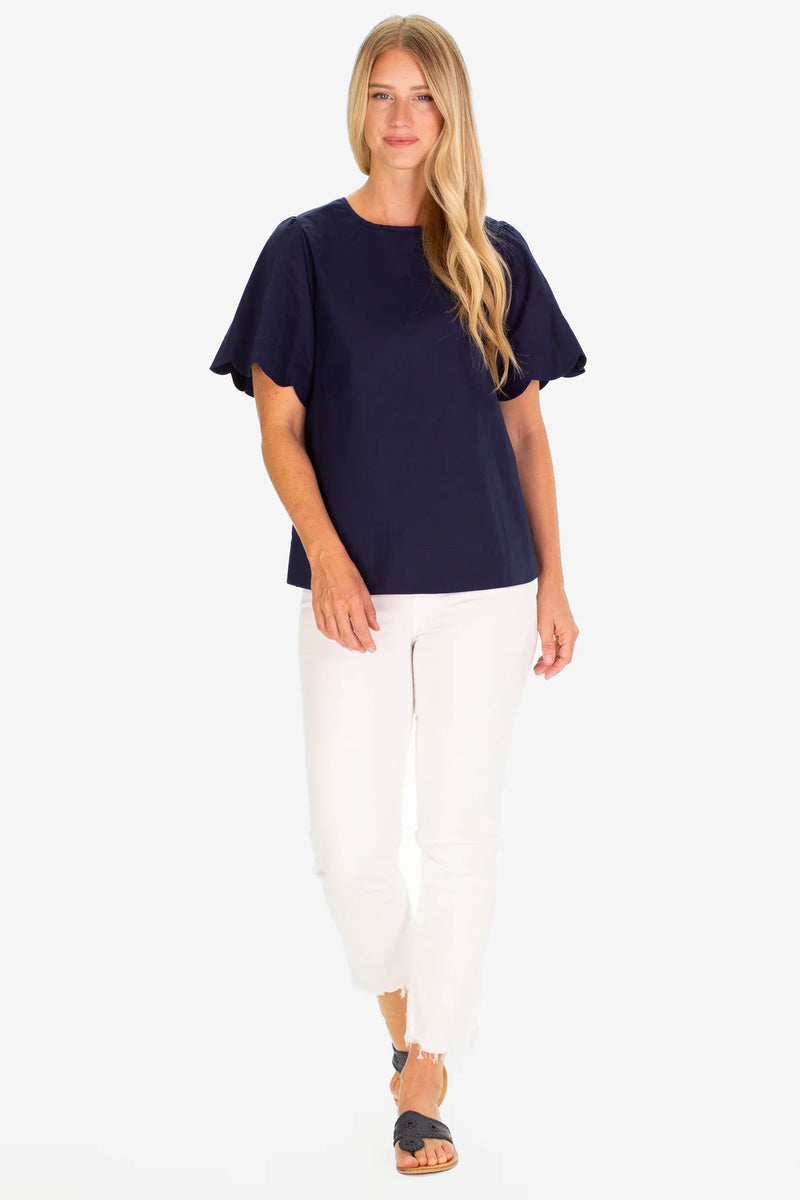 Duffield Lane Feye Flutter Sleeve Top Navy Stretch