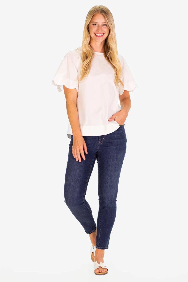 Duffield Lane Feye Flutter Sleeve Top White Stretch