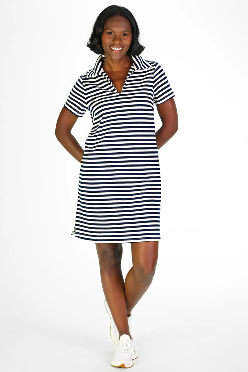 Duffield Lane French Terry Asher Dress Navy/White Stripe