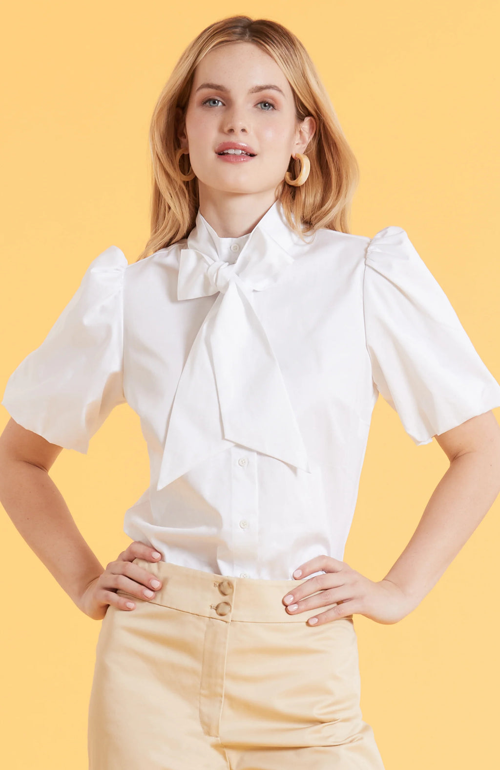 ハーリップトゥ Bicolor Tuck Bow Blouse white /M Herlipto Bicolor