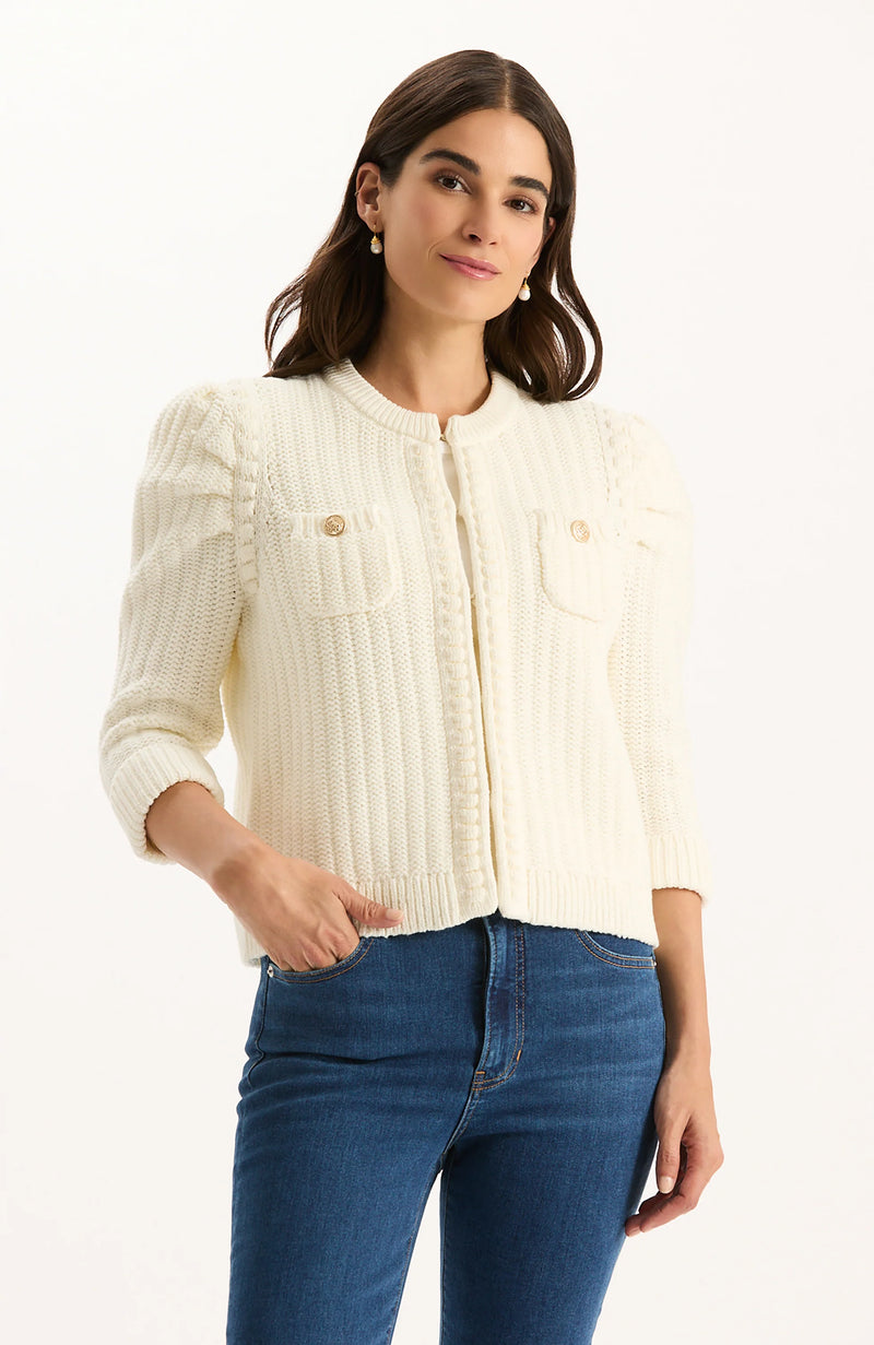Tyler Boe Liza Cotton Blend Knit Cardigan Ivory