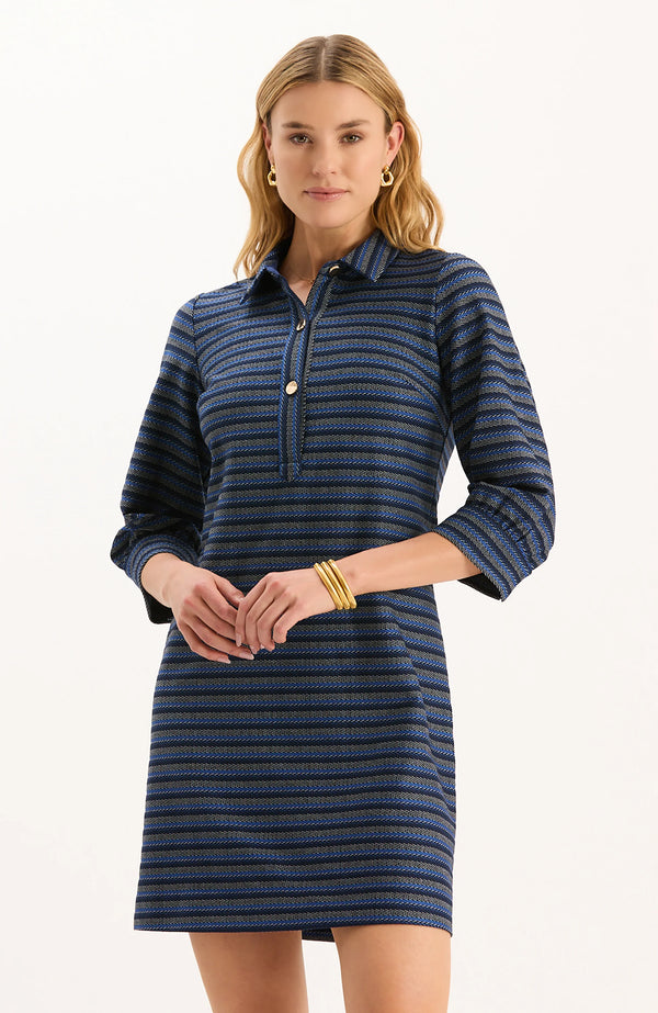 Tyler Boe Kat Gold Button Knit Dress Navy/Royal/White