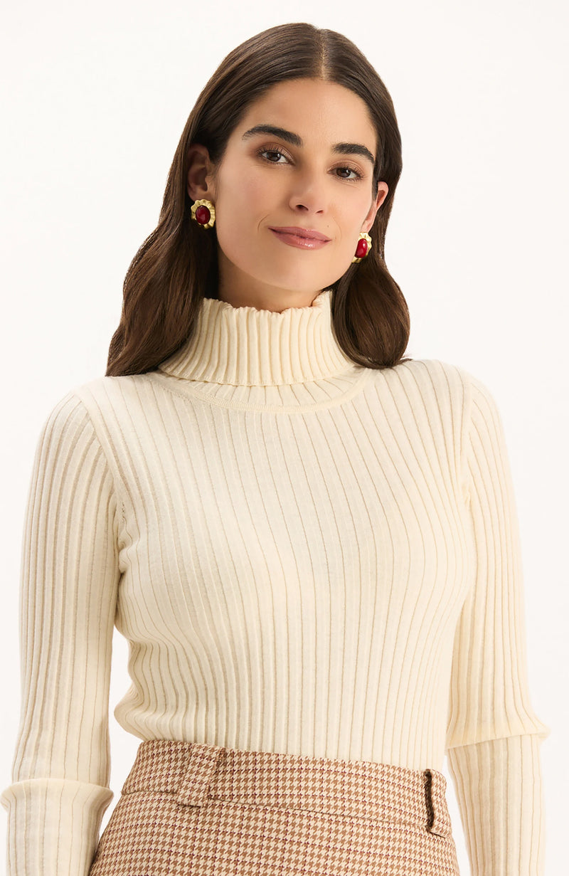 Tyler Boe Cotton Cashmere Ribbed Turtleneck Top Vanilla
