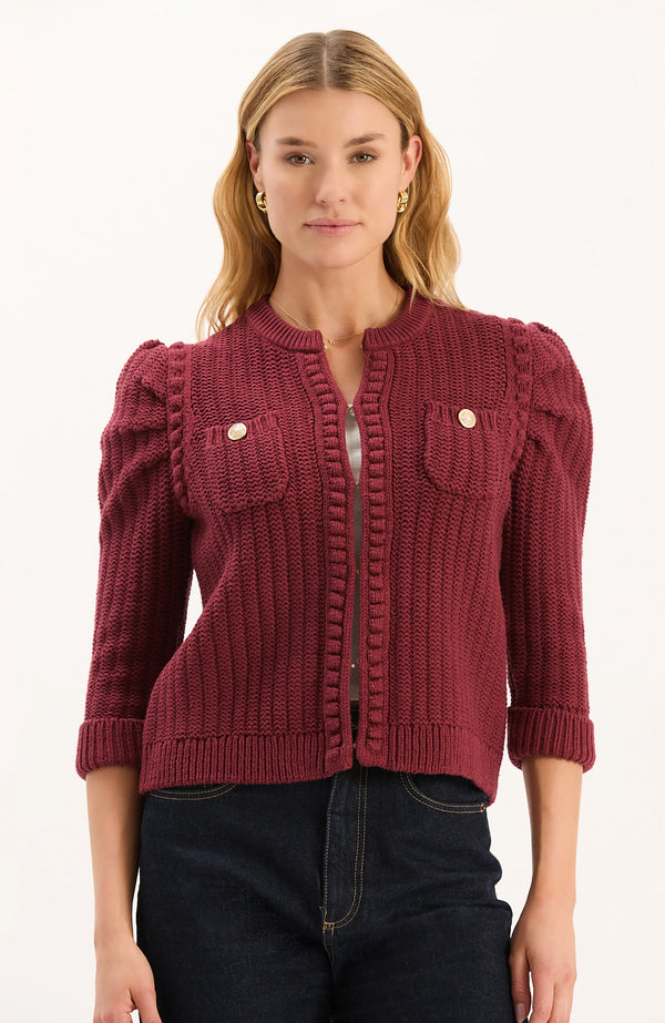 Tyler Boe Liza Cotton Blend Knit Cardigan Cabernet