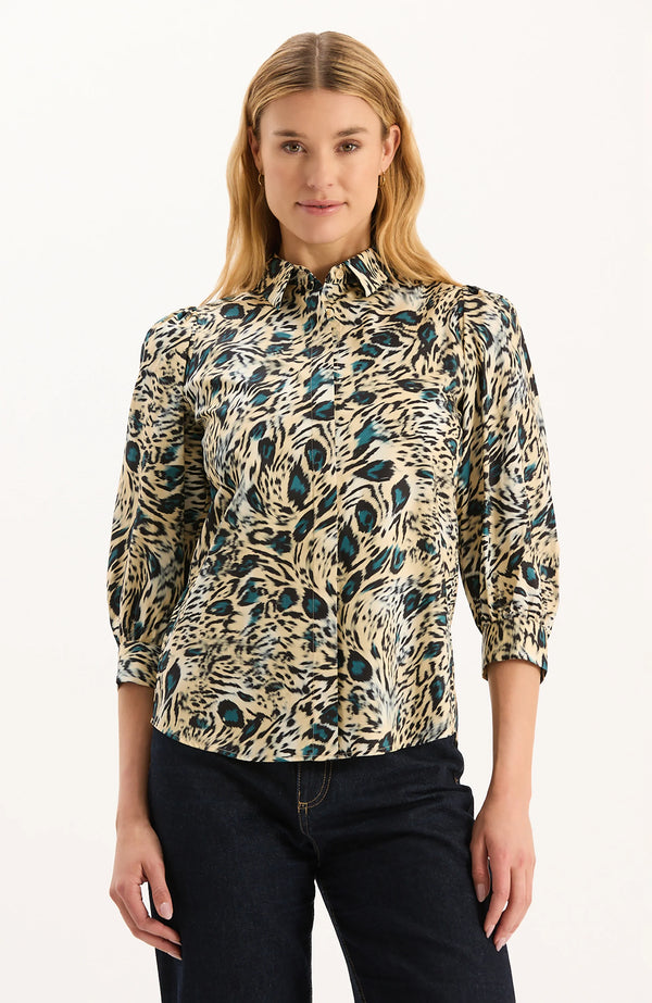Tyler Boe Lawson Cotton Teal Animal Shirt Multi
