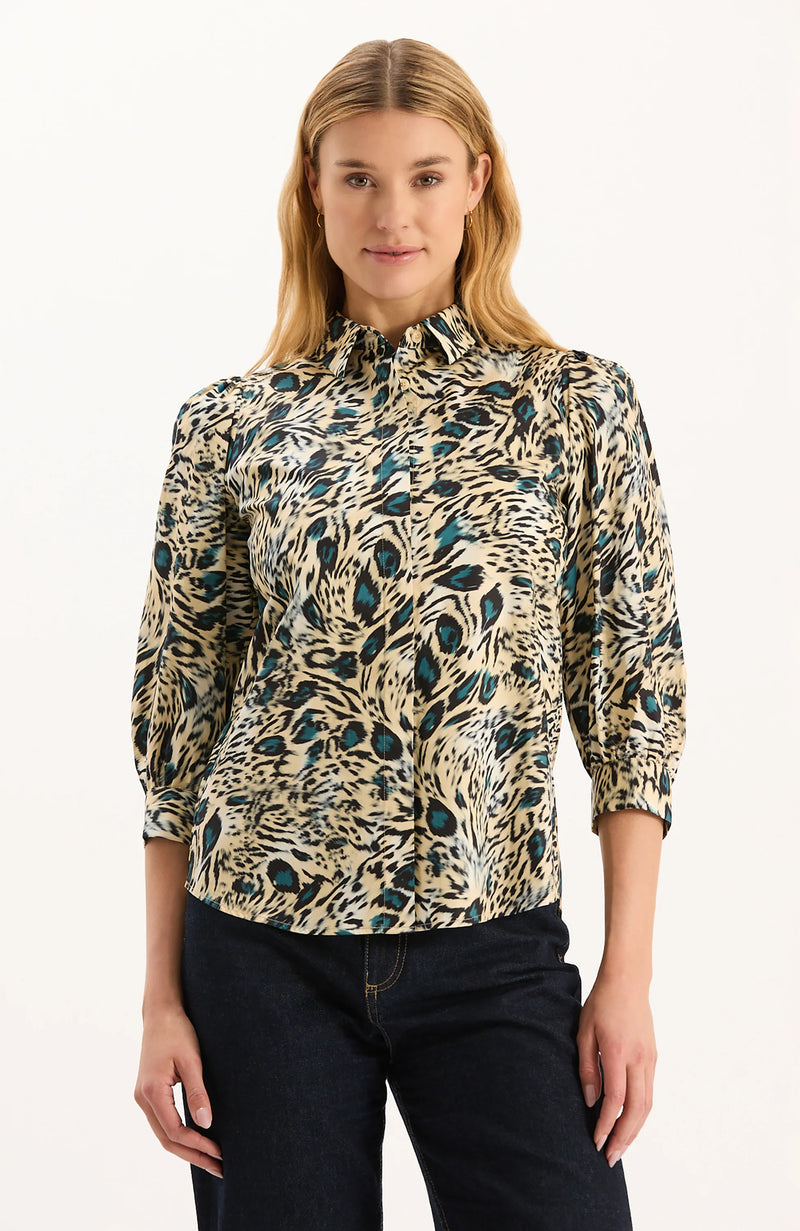 Tyler Boe Lawson Cotton Teal Animal Shirt Multi