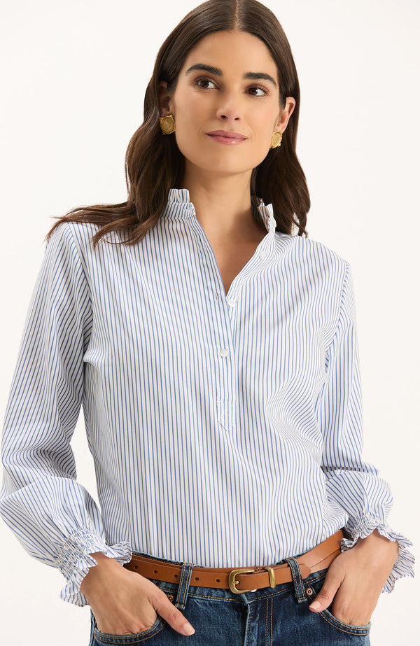 Tyler Boe Gwen Pinstripe Ruffle Neck Shirt Multi