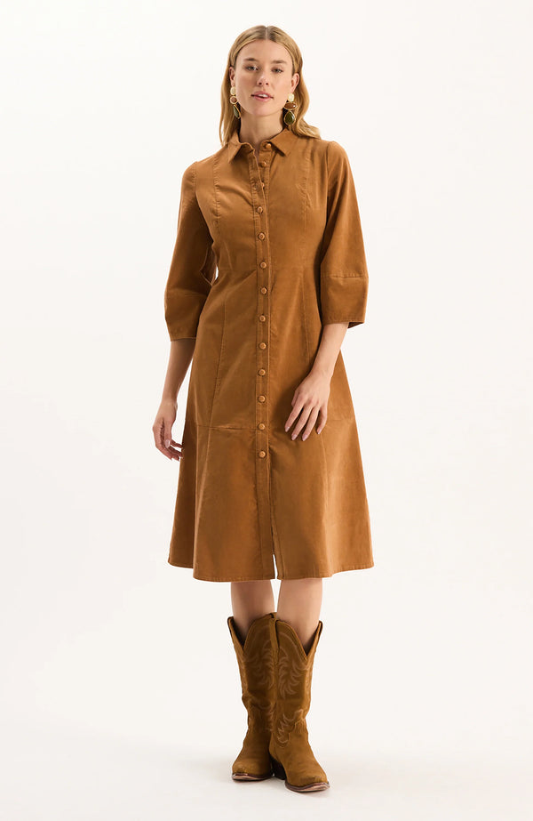 Tyler Boe Beth Pinwale Corduroy Midi Dress Leather Brown