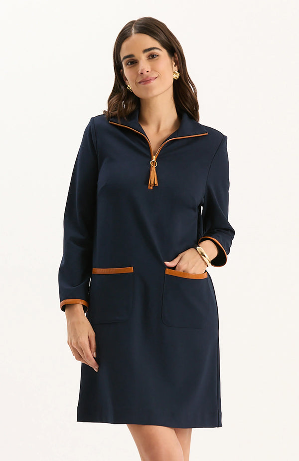 Tyler Boe Helena Ponte Trimmed Dress Mid Navy