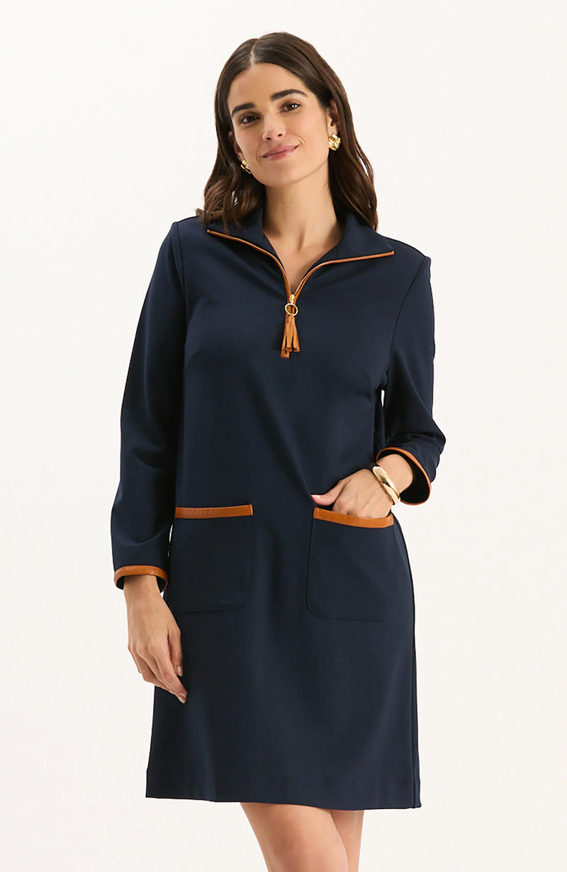Tyler Boe Helena Ponte Trimmed Dress Mid Navy