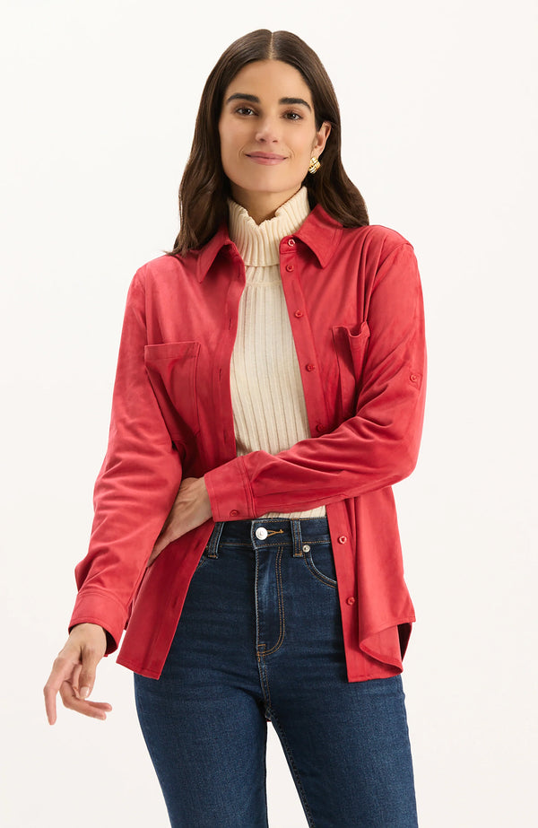 Tyler Boe Addison Faux Suede Shirt Vermillion