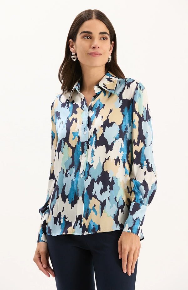 Tyler Boe Chloe Silk Blue Clouds Shirt Multi