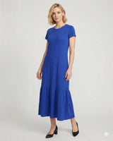 Elliott Lauren Short Sleeve Dress with Ruffle Royal