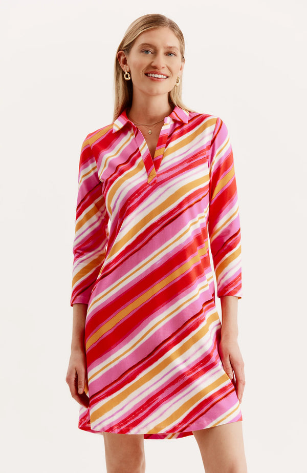 Tyler Boe - Johnny Asymmetrical Stripe Shirt Dress: Multi M / Pink Multi Tyler Boe - Johnny Asymmetrical Stripe Shirt Dress: Multi M / Pink Multi