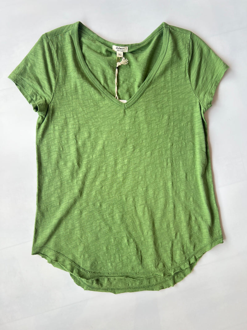 Dylan Shirt Tail Deep V-Neck Tee with Raw Hem Palm