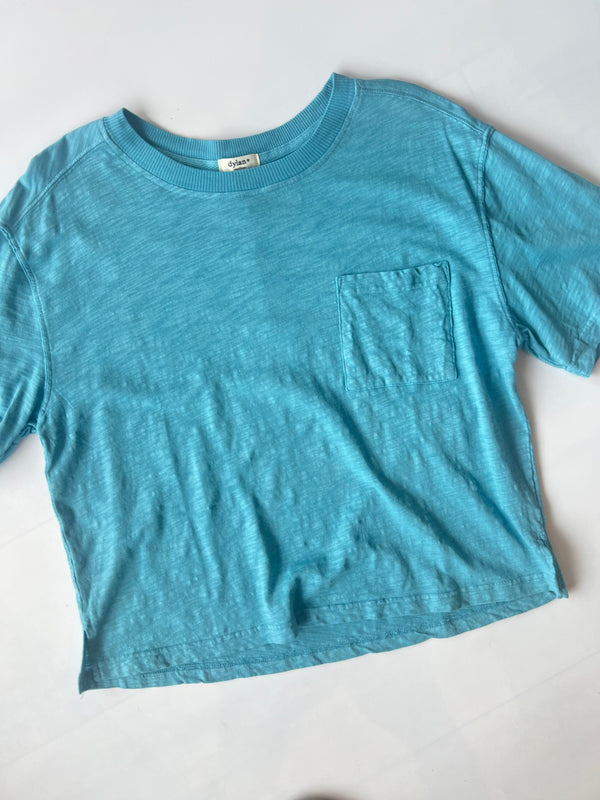 Dylan Slub Cotton Crew Tee with Pocket Turquoise