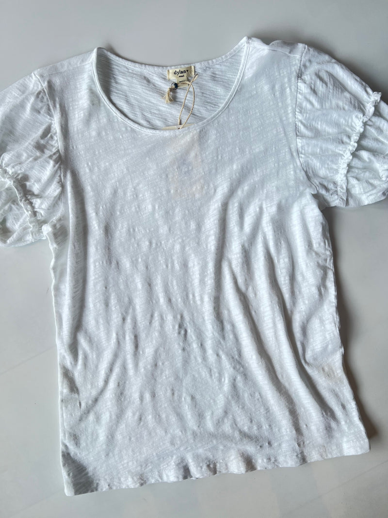 Dylan Crew Tee with Shirred Sleeve White