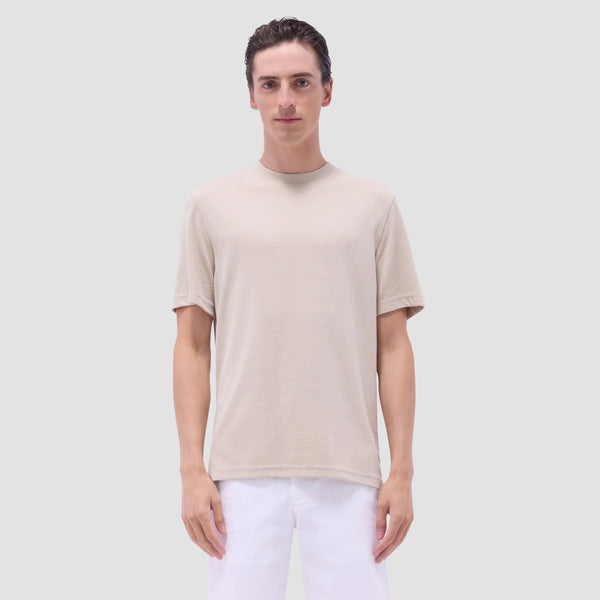 Bugatchi Orville Ottoman Crew Neck Shirt in Sand