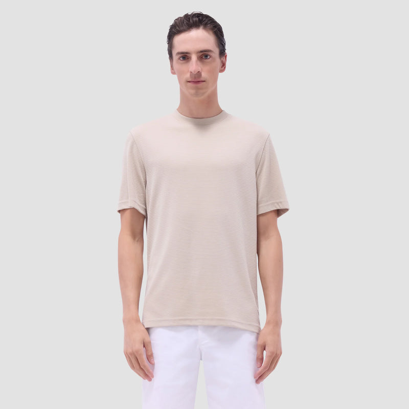 Bugatchi Orville Ottoman Crew Neck Shirt in Sand