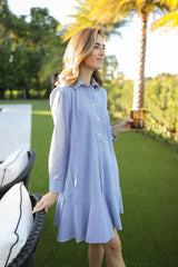 Duffield Lane Iris Drop Waist Shirt Dress Navy Stripe
