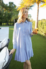 Duffield Lane Iris Drop Waist Shirt Dress Navy Stripe