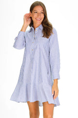 Duffield Lane Iris Drop Waist Shirt Dress Navy Stripe