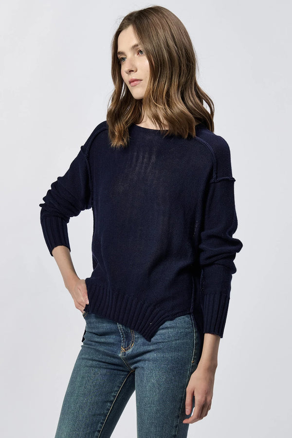 Dear John Jenna Crew Neck Long Sleeve Sweater Black Iris
