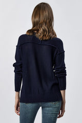 Dear John Jenna Crew Neck Long Sleeve Sweater Black Iris