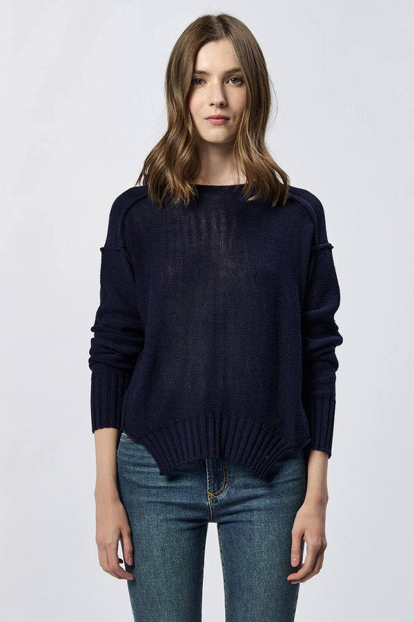 Dear John Jenna Crew Neck Long Sleeve Sweater Black Iris