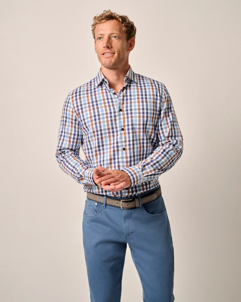 Johnnie-O Tucked Cotton Blend Button Up Shirt - Dartmouth Laguna Blue