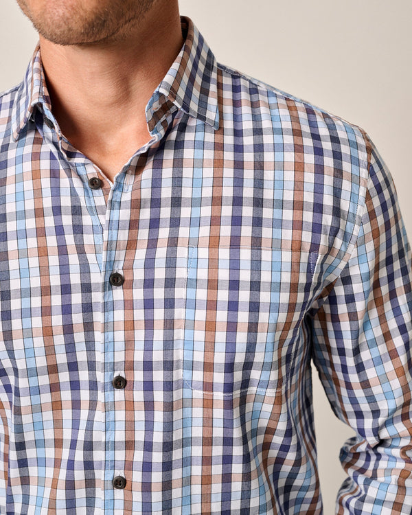 Johnnie-O Tucked Cotton Blend Button Up Shirt - Dartmouth Laguna Blue