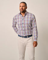 Johnnie-O Tucked Cotton Blend Button Up Shirt - Dartmouth Merlot