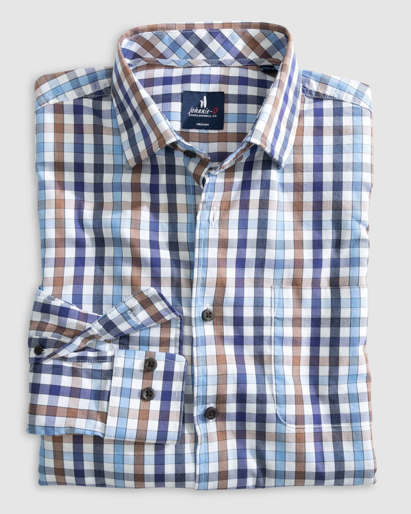 Johnnie-O Tucked Cotton Blend Button Up Shirt - Dartmouth Laguna Blue