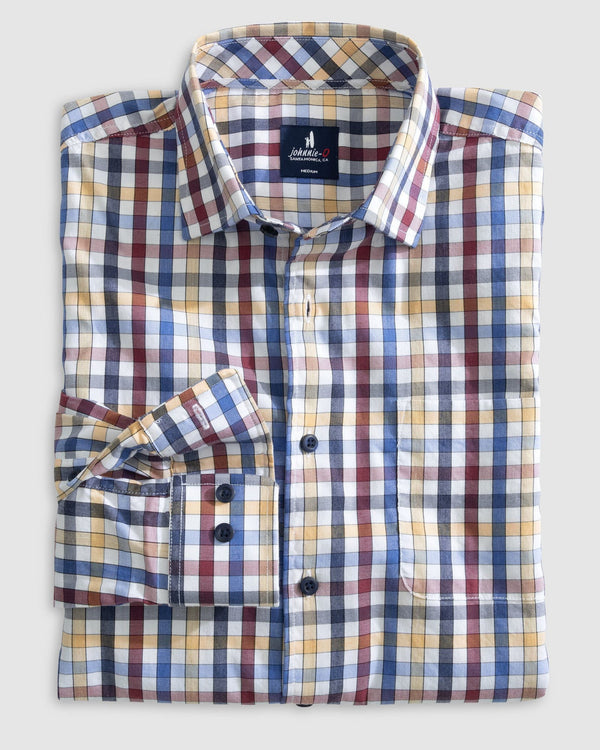 Johnnie-O Tucked Cotton Blend Button Up Shirt - Dartmouth Merlot
