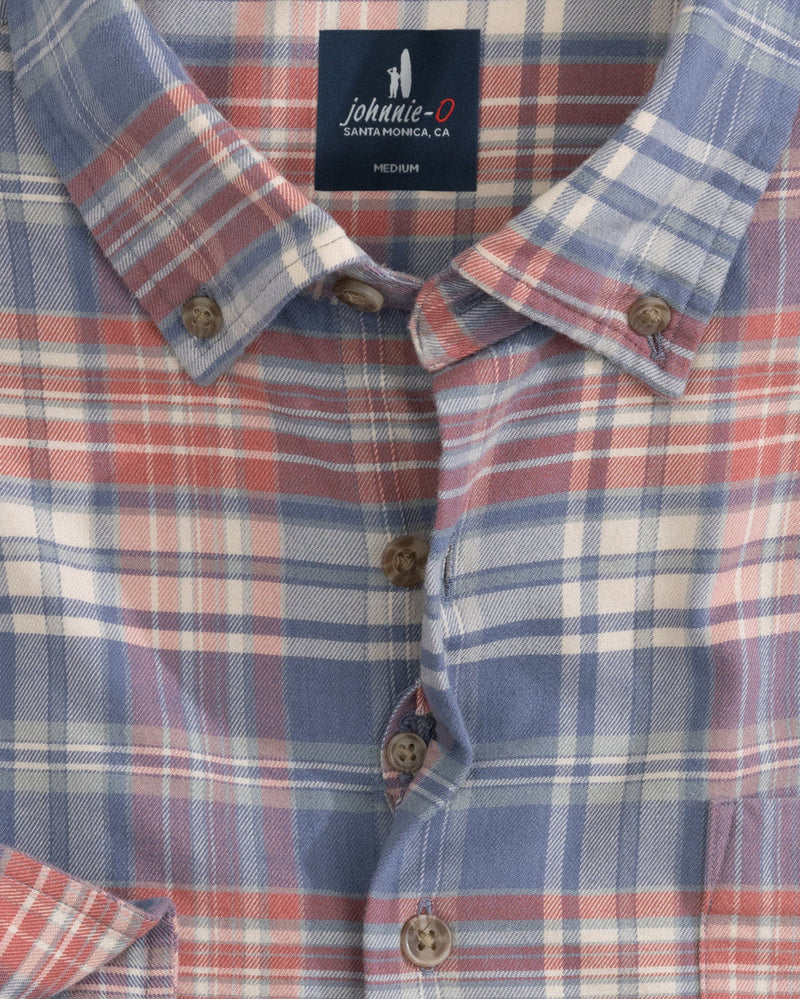 Johnnie-O Plott Tucked Button Up Shirt in Laguna Blue