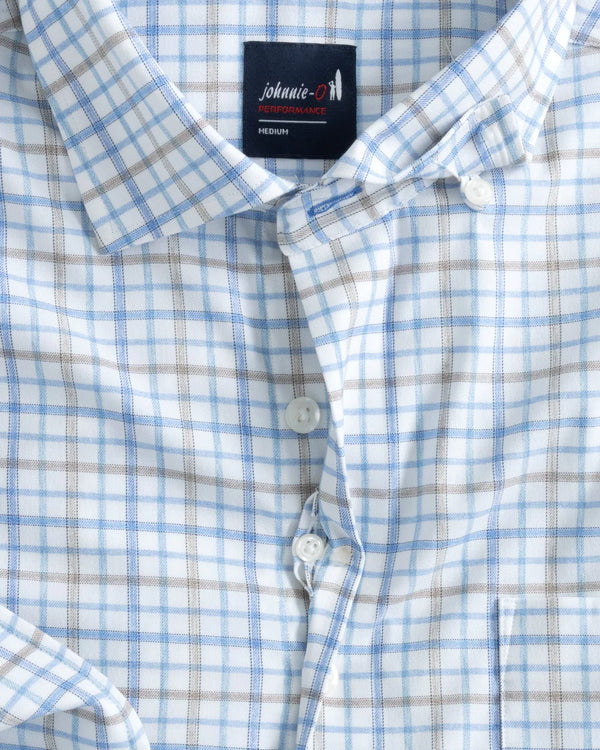 Johnnie-O Biles Performance Button Up Shirt in Maliblu