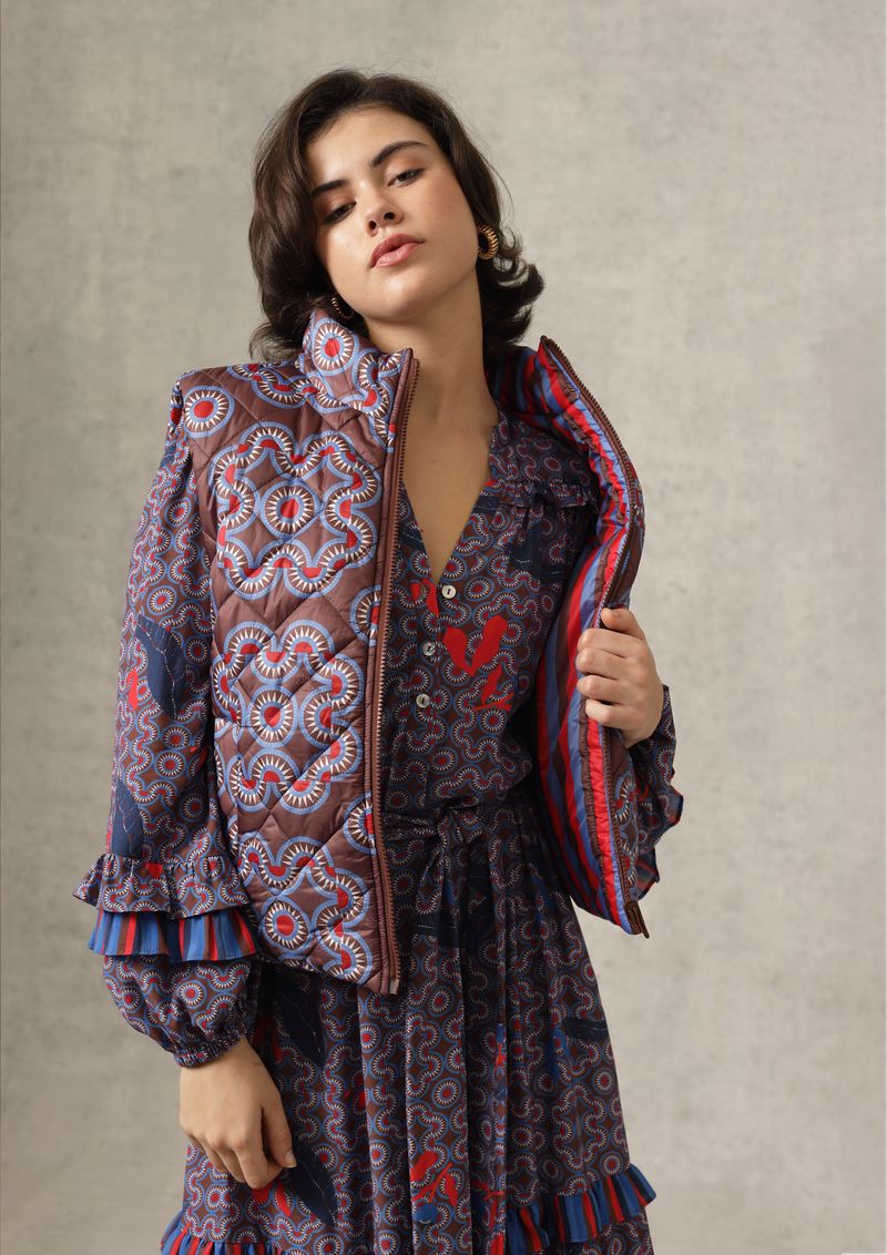 Emily Lovelock Ava Reversible Puffer Vest Sepia