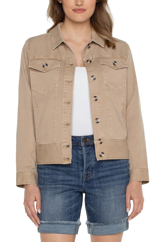 Liverpool Trucker Jacket with Elastic Waistband Biscuit Tan