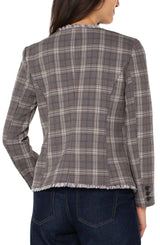 Liverpool Collarless Fitted Blazer W/ Fray Brown Navy Glen Check