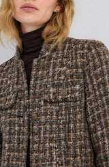 Liverpool Mandarin Collar Lady Coat Taupe Multi