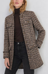 Liverpool Mandarin Collar Lady Coat Taupe Multi